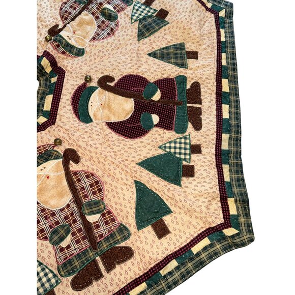 HM Quilted 46"Christmas Tree Skirt Applique Santa Holiday Trees Bells - Picture 4 of 5